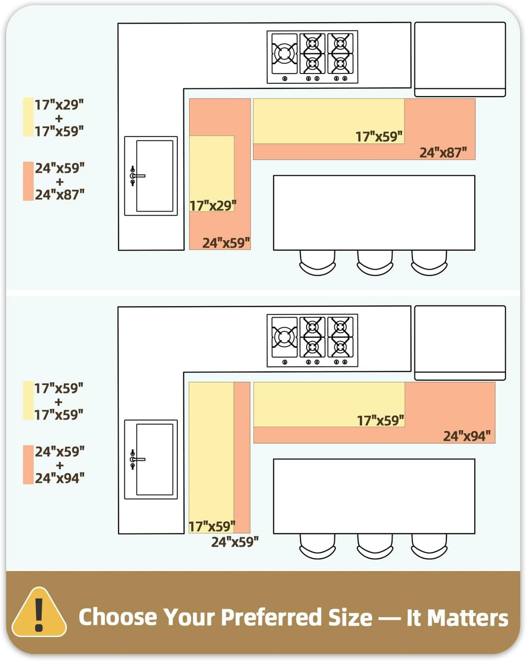 Color G Kitchen Rugs, Kitchen Rug Set 2 Piece Kitchen Runner Rug Kitchen Floor Mat, Cushioned anti Fatigue Kitchen Mat Non Skid Waterproof Comfort Standing Kitchen Rug, 17"X29"+17"X59", Grey