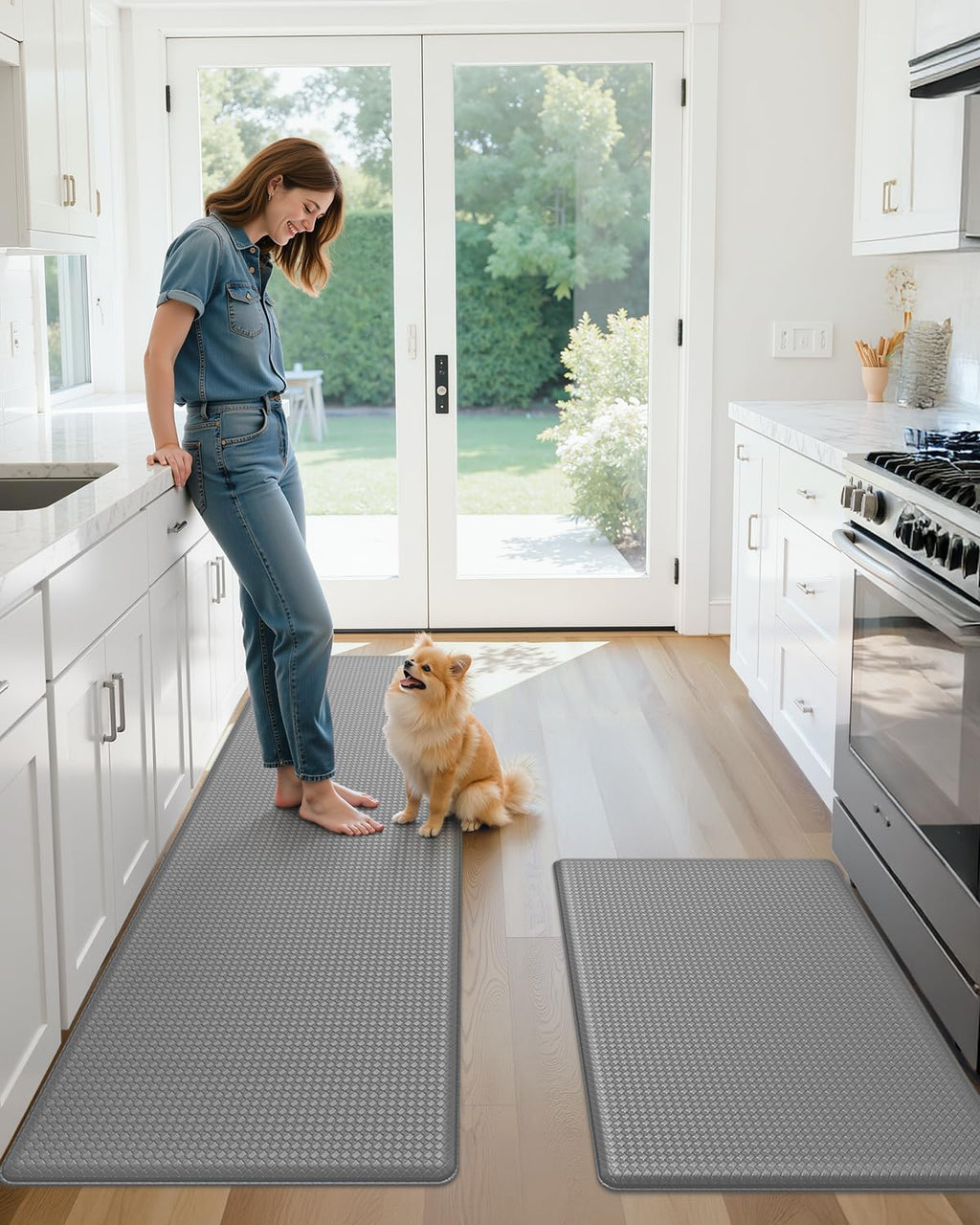 Color G Kitchen Rugs, Kitchen Rug Set 2 Piece Kitchen Runner Rug Kitchen Floor Mat, Cushioned anti Fatigue Kitchen Mat Non Skid Waterproof Comfort Standing Kitchen Rug, 17"X29"+17"X59", Grey